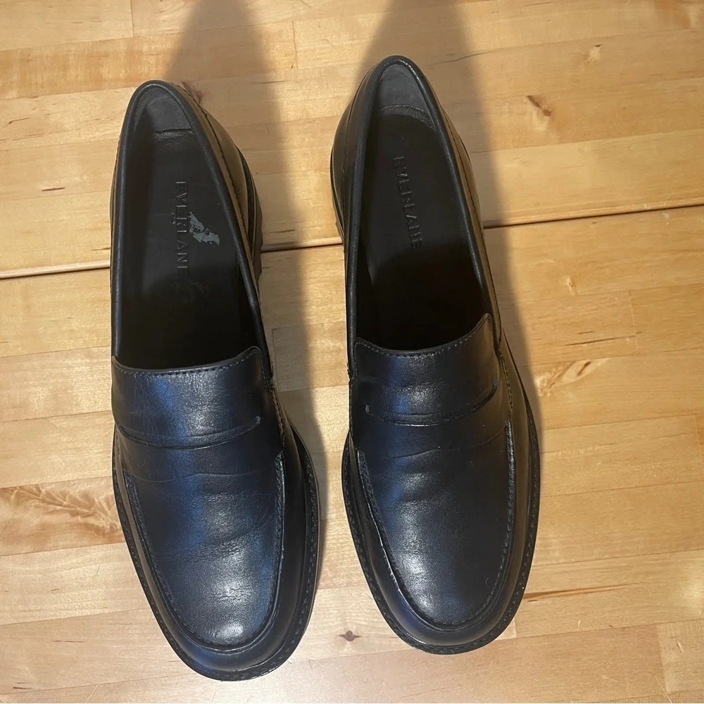Everlane The Lug Loafer Black Leather Lug Sole Shoes Women's 8.5
